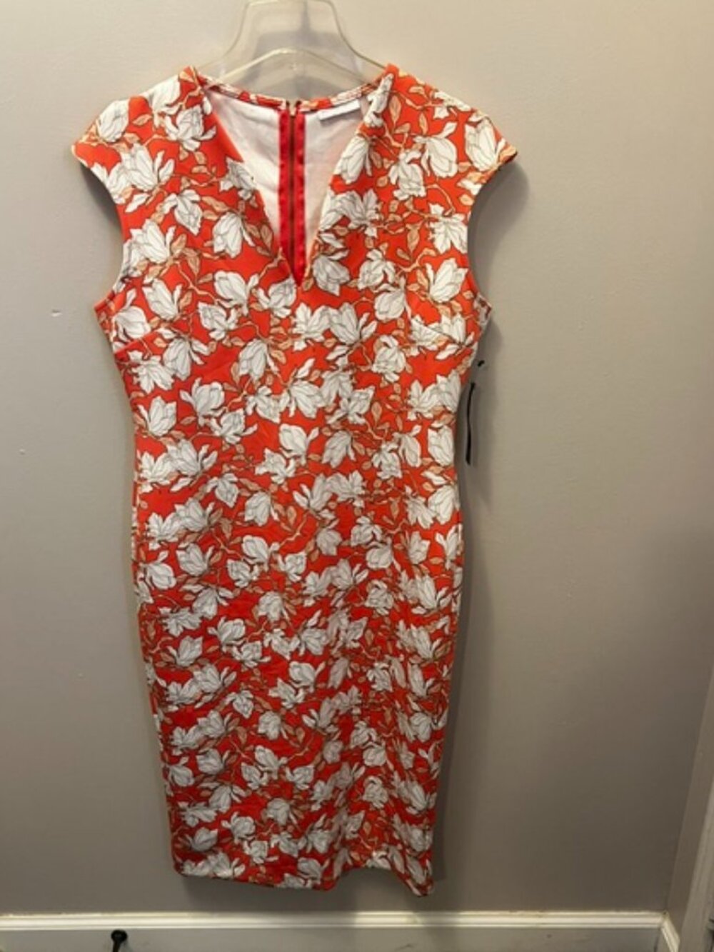 Women's New/w tag New York & Co Midi Dress, Size 14, V neck, Coral Pink Floral